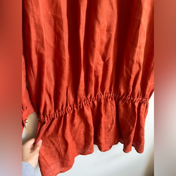 NWT Agnes B. paris 100% Linen Burnt Orange Long Sleeve Dress 10 US/ 42 EU - Picture 5 of 10